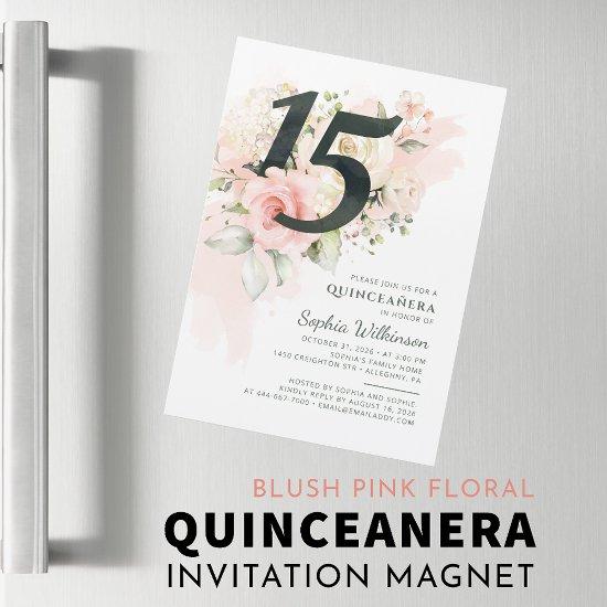 Quinceanera 15th Birthday Floral Rustic Modern Magnetic