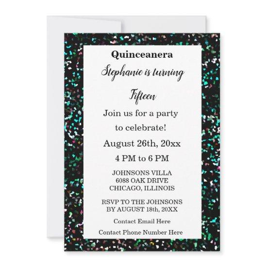Quinceanera 15th Birthday Glitter Black Multicolor