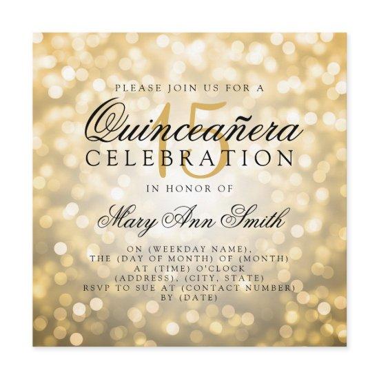Quinceanera 15th Birthday Gold Bokeh Lights