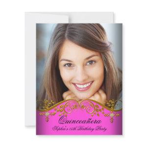 Quinceañera 15th Birthday Gold Pink Lace Photo