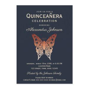 Quinceanera 15th Birthday Navy and Rose Gold
