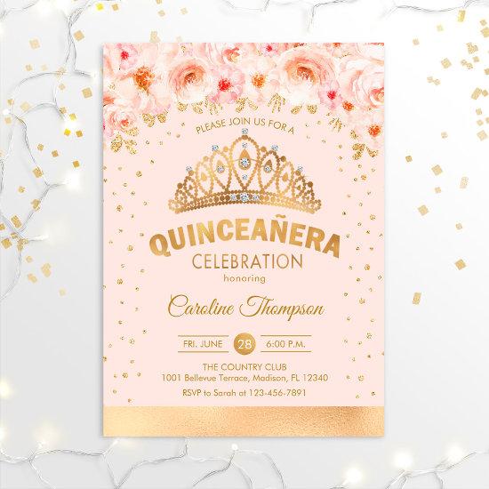 Quinceanera 15th Birthday Party - Floral Gold Pink