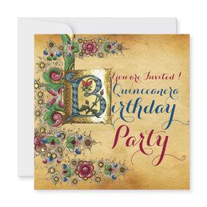 QUINCEANERA 15th BIRTHDAY PARTY FLORAL PARCHMENT
