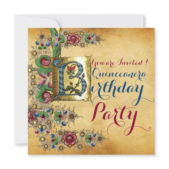 QUINCEANERA 15th BIRTHDAY PARTY FLORAL PARCHMENT
