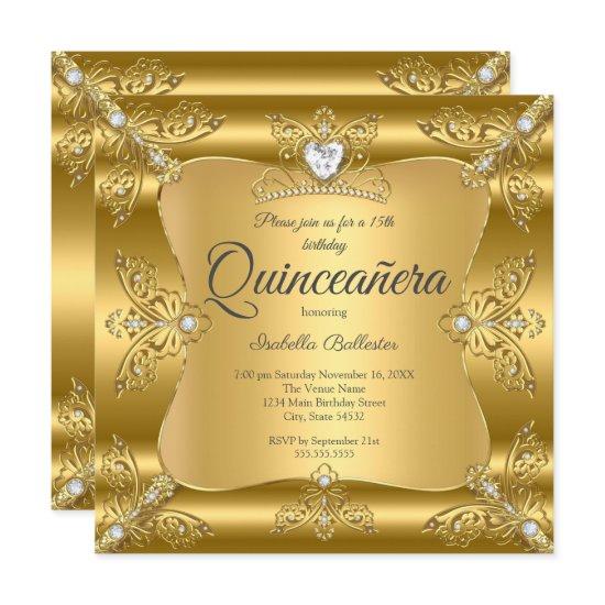 Quinceanera 15th Birthday Party Gold Diamond Tiara