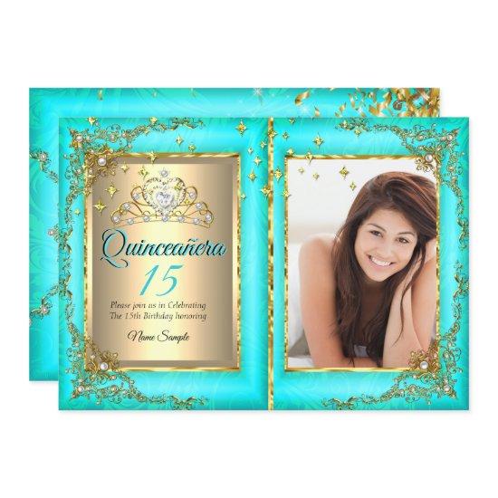 Quinceanera 15th Birthday Party Gold Teal Photo
