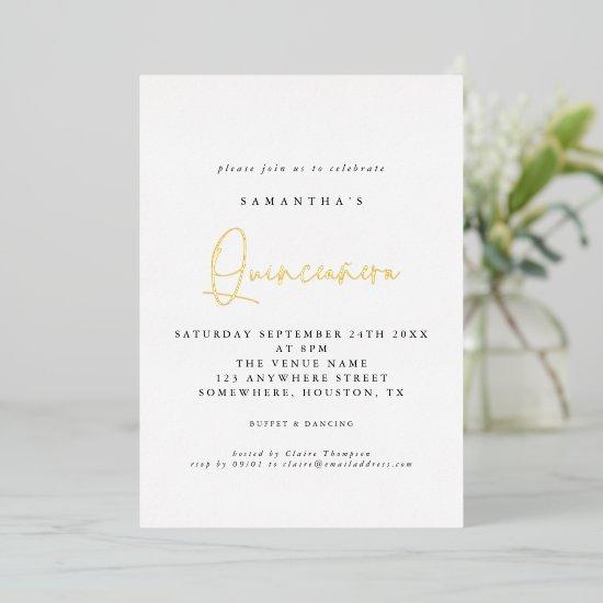 Quinceanera 15th Birthday Party Script White Real  Foil