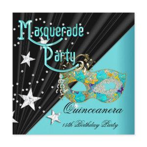 Quinceanera 15th Birthday Party Teal Gold Mask