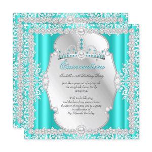 Quinceanera 15th Birthday Pearl Teal Silver