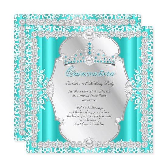 Quinceanera 15th Birthday Pearl Teal Silver