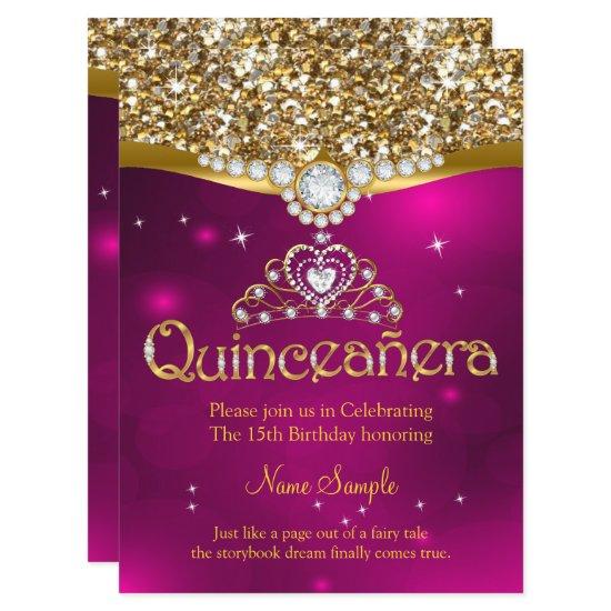 Quinceanera 15th Birthday Pink Glitter Gold