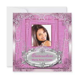 Quinceañera 15th Birthday Pink White Silver Tiara