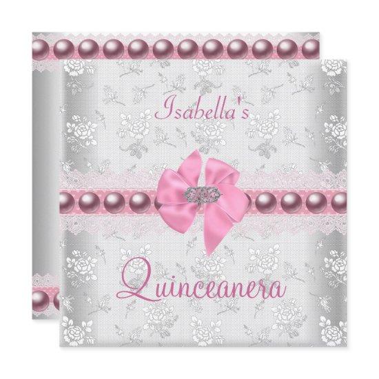 Quinceanera 15th Birthday Pretty Lace Pink Bow