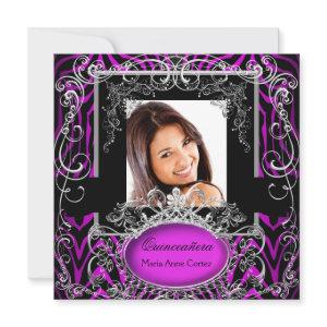 Quinceanera 15th Birthday Purple Black White Zebra