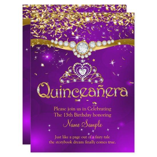 Quinceanera 15th Birthday Purple Confetti Gold