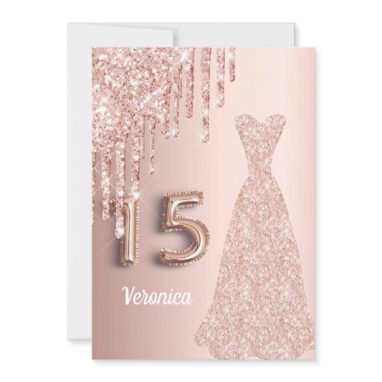 Quinceanera 15th birthday rose gold glitter pink