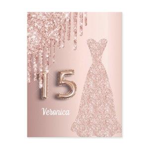 Quinceanera 15th birthday rose gold glitter pink  postcard