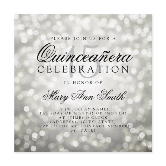Quinceanera 15th Birthday Silver Bokeh Lights