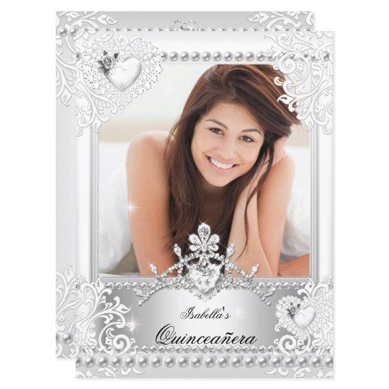 Quinceanera 15th Birthday Silver White Hearts 3