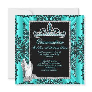 Quinceanera 15th Birthday Teal Blue Black Lace
