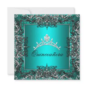 Quinceanera 15th Birthday Teal Blue Black Lace