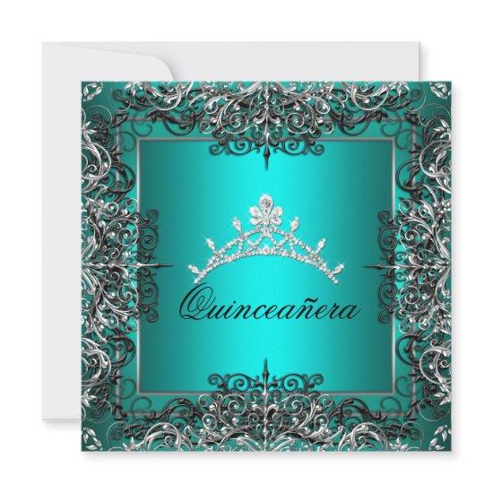 Quinceanera 15th Birthday Teal Blue Black Lace