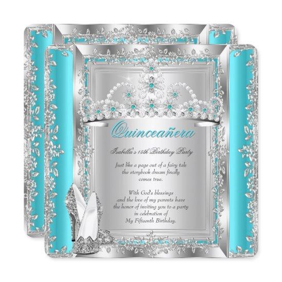 Quinceanera 15th Birthday Teal Blue Silver Tiara a