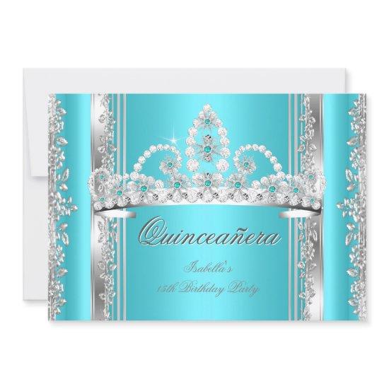 Quinceanera 15th Birthday Teal Blue Silver Tiara b