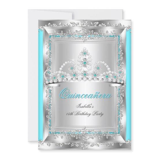 Quinceanera 15th Birthday Teal Blue Silver Tiara
