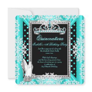 Quinceanera 15th Birthday Teal Blue Spots Black