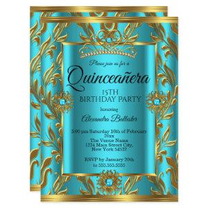 Quinceanera 15th Birthday Teal Blue Tiara Gold 2