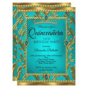 Quinceanera 15th Birthday Teal Blue Tiara Gold