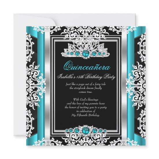 Quinceanera 15th Birthday Teal Pearl Silver Black