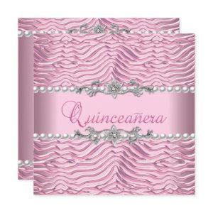 Quinceanera 15th Birthday White Pearl Pink Zebra