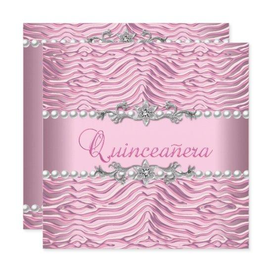 Quinceanera 15th Birthday White Pearl Pink Zebra