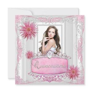 Quinceanera 15th Birthday White Pink Silver Dahlia