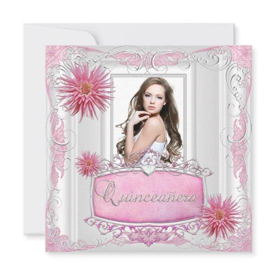 Quinceanera 15th Birthday White Pink Silver Dahlia