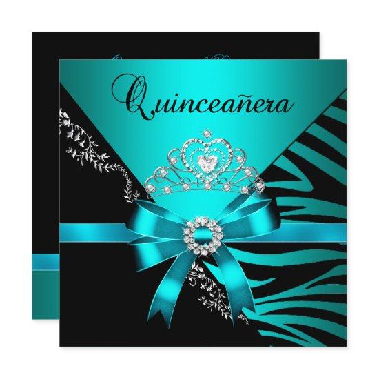 Quinceanera 15th Birthday Zebra Blue Black Tiara