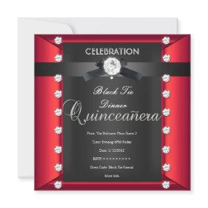 Quinceanera 15th Black Tie Black White Red