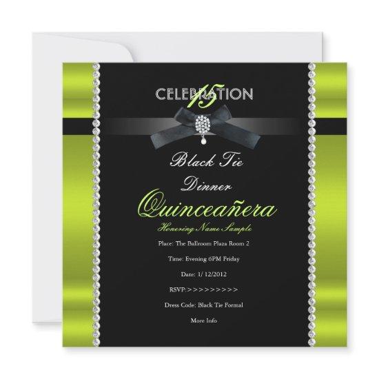 Quinceanera 15th Black Tie Lime Green Black Party