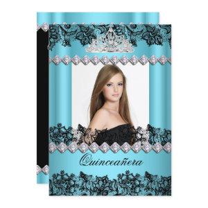 Quinceanera 15th Blue Black White Lace Photo