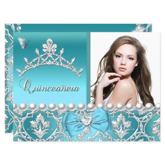 Quinceanera 15th Blue Damask Butterfly Add Photo