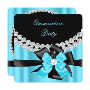 Quinceanera 15th Blue Silver Black Bow Diamonds 2