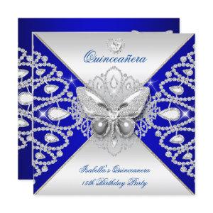Quinceanera 15th Blue Silver Butterfly Tiara