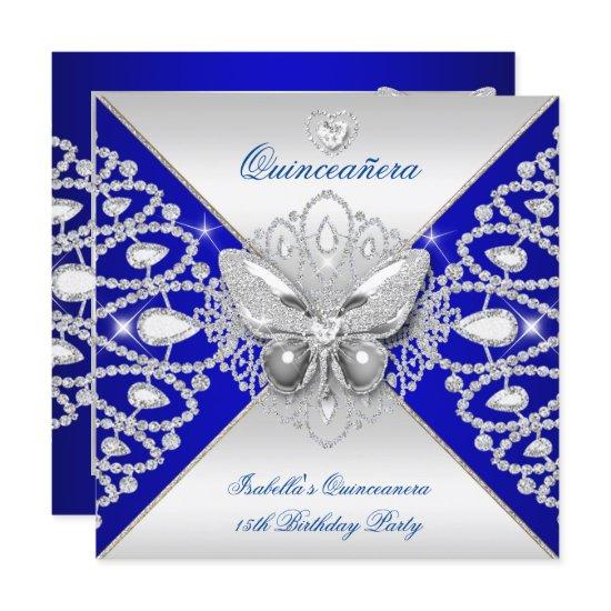 Quinceanera 15th Blue Silver Butterfly Tiara