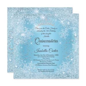 Quinceanera 15th Blue Snowflake Winter Birthday