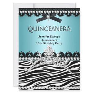 Quinceanera 15th Blue Teal Black Zebra Tiara