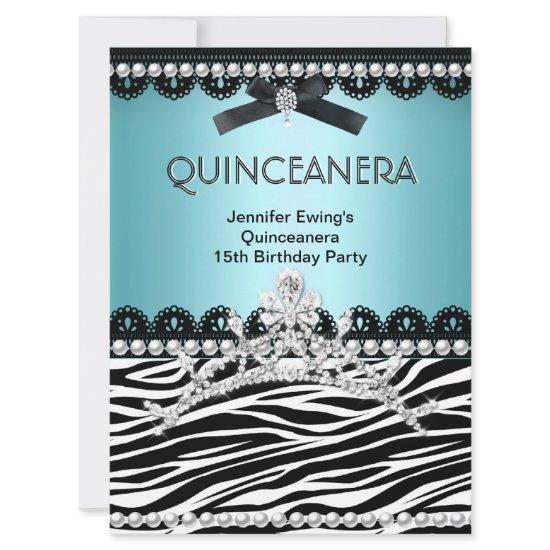Quinceanera 15th Blue Teal Black Zebra Tiara