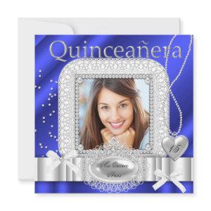 Quinceanera 15th Blue White Lace Pearl Photo