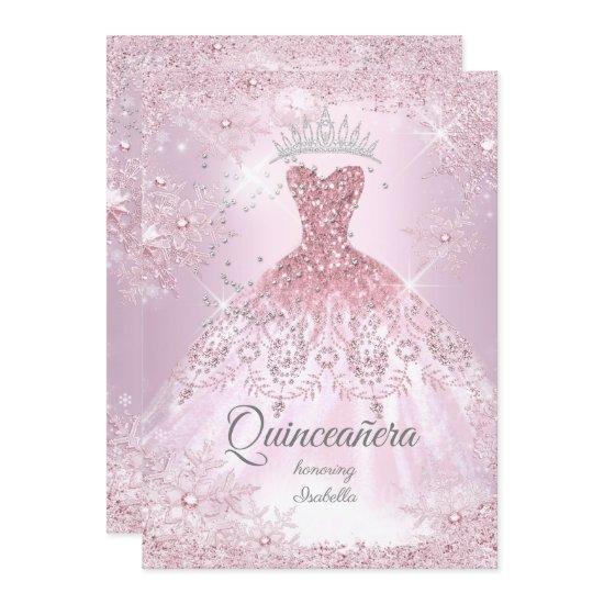 Quinceanera 15th blush pink Snowflake Winter Dress